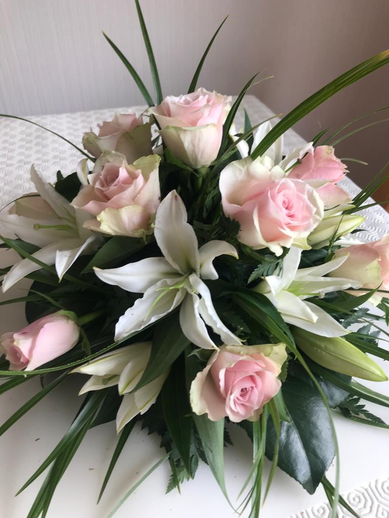 Pink & White Funeral Posy Arrangement