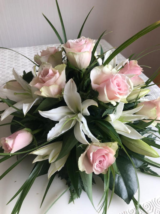 Pink & White Funeral Posy Arrangement