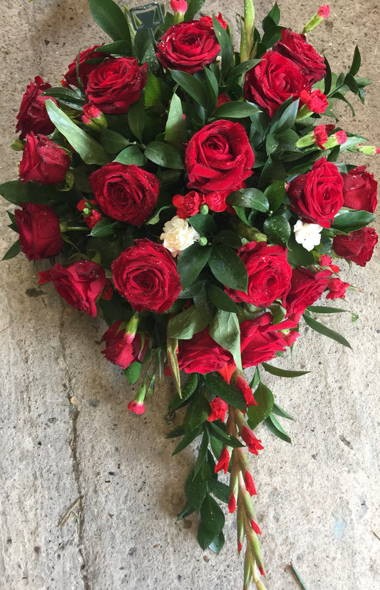 Red Single Teardrop Funeral Arrangement