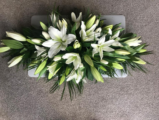 White Lily Funeral Coffin Spray