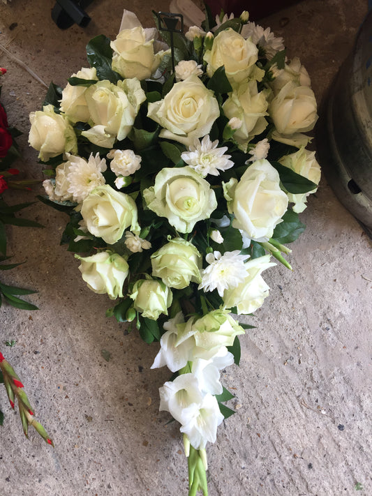 White Single Teardrop Funeral Arrangement